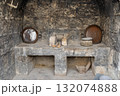 Dark stone kitchen, old style. 132074888