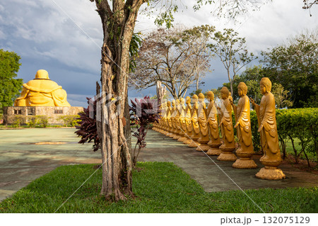 Row of smaller gold statues at the Chen Tien Buddhist Temple in Foz do Iguacu, Brazil. 132075129