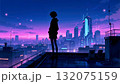 Stunning cyberpunk cityscape with silhouette at dusk 132075159