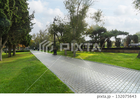 the gardens along the Baku seaside National park in Baku, Azerbaijan 132075643