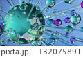 Glowing glass sphere with dynamic threads and colorful drops 132075891