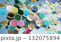 Colorful glowing 3D hexagons floating in abstract futuristic digital space 132075894
