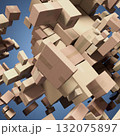 Cardboard boxes floating in chaotic 3D space with parcels and packaging 132075897