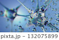 Abstract glass neuron structure with floating liquid drops in 3D 132075899