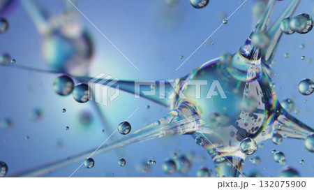 Abstract glass neuron structure with floating liquid drops in 3D 132075900