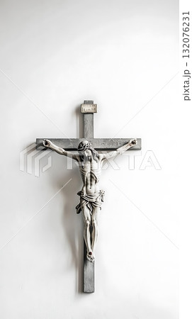 Cross with a statue of Jesus Christ on it 132076231