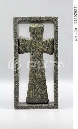 Gray stone cross with a white frame Gray stone cross with a white frame 132076234