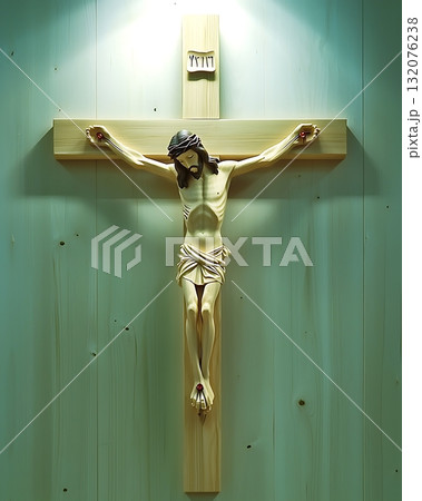 Wooden cross with a man on it Wooden cross with a man on it 132076238