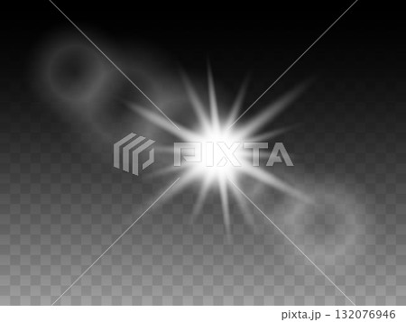Bright Star Burst Lens Flare Over Dark Gradient Background. Bright Star Burst Lens Flare Over Dark Gradient Background. 132076946