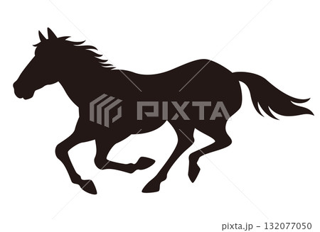 走る馬のシルエット／疾走する馬の姿（足を曲げたポーズ） 132077050