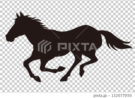 走る馬のシルエット／疾走する馬の姿（足を曲げたポーズ） 132077050