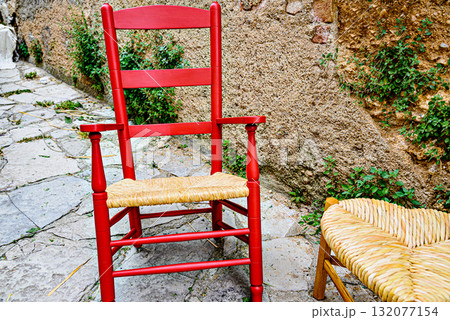Handmade redwood chair with wicker seat Handmade redwood chair with wicker seat 132077154