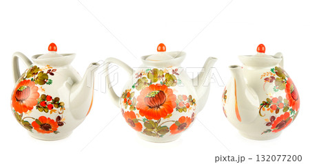 Set of Three Ceramic Teapots with Vibrant Folk Floral Painting Set of Three Ceramic Teapots with Vibrant Folk Floral Painting 132077200