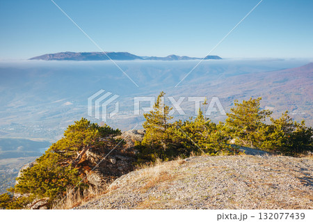 Picture of a scenic valley in morning light. Location Crimean peninsula. Picture of a scenic valley in morning light. Location Crimean peninsula. 132077439
