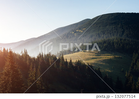Scenic image of mountain landscape in the sunlight. Locations Carpathian national park, Ukraine. 132077514