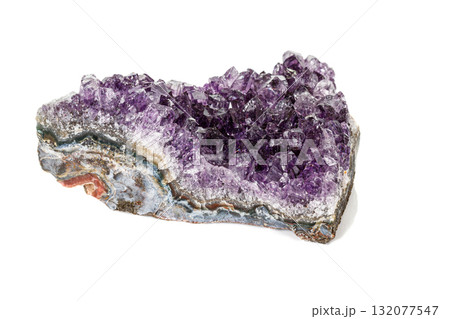 Amethyst Crystal Druse  macro mineral on white background 132077547