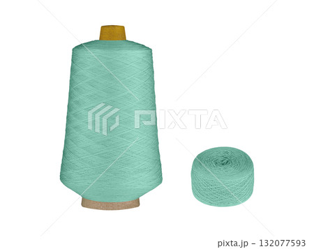 Vibrant Green Thread Spool and Balls on White Background Vibrant Green Thread Spool and Balls on White Background 132077593