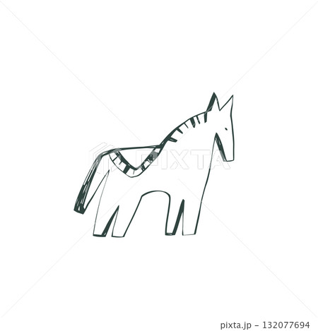 Scandinavian horse with folk pattern and geometric modern minimalist style illustration 132077694