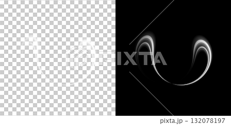 透明背景と黒背景に配置された白い抽象カーブ形状デザイン 132078197