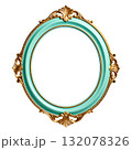 ミントグリーンとゴールドの丸フレーム（装飾クラシック枠） 132078326