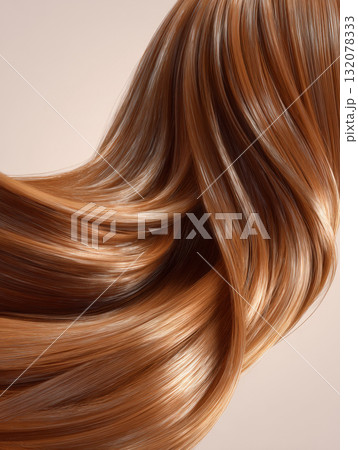 A close-up and stylized abstract shot of luxurious, flowing auburn hair with vibrant copper highlights. The wavy texture showcases intense shine, health, and volume, perfect for beauty, cosmetics A close-up and stylized abstract shot of luxurious, flowing auburn hair with vibrant copper highlights. The wavy texture showcases intense shine, health, and volume, perfect for beauty, cosmetics 132078333