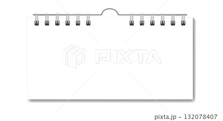 Realistic blank vector rectangular desk calendar on spiral binder, notepad mockup. Wall book of month front view page with spiral rings binding and shadow, almanac, organizer 132078407