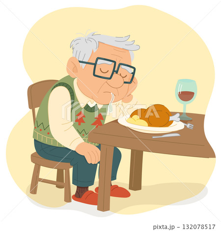 Funny Grandpa Falling Asleep after Christmas Dinner Cartoon Illustration Funny Grandpa Falling Asleep after Christmas Dinner Cartoon Illustration 132078517