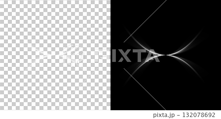 透明背景と黒背景に配置された白い対称的なX型抽象ライトデザイン 132078692