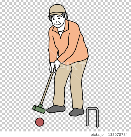 一位老年婦女享受地面高爾夫運動的插圖 132078784