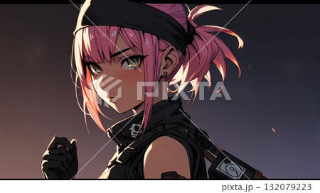 黒背景でクールな女性 忍者 黒背景でクールな女性 忍者 132079223