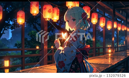 夜にランプに照らされた女性 夜にランプに照らされた女性 132079326