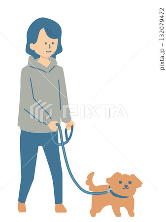 犬の散歩をしている女性のイラスト 132079472