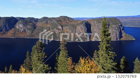 Aerial view of Fjord Saguenay in autumn, Canada Aerial view of Fjord Saguenay in autumn, Canada 132079769