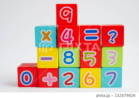 Number wood block cubes for learning Mathematic, education math. Number wood block cubes for learning Mathematic, education math. 132079826