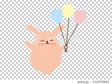 風船を持ったゆるい笑顔のうさぎ 132079902