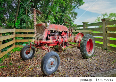 Red Vintage Garden Tractor Red Vintage Garden Tractor 132079943