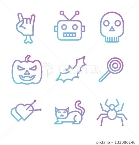 Halloween Gradient Outline Icon Set .Vector Illustration 132080146