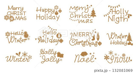 ウィンターホリデーデコレーションイラストセット、クリスマスと冬のデコレーション文字コレクション 132081069