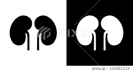 Human kidneys icon black and white. Urinary system isolated illustration. 132081223