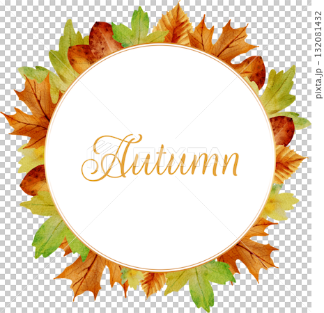 Watercolor autumn leaves frames with text space. Hand painted fall border for cards and invitations 132081432