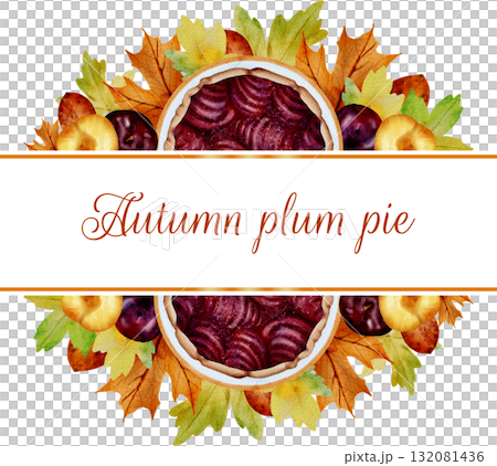 Watercolor illustration frame for Thanksgiving. Garlands with pies and autumn leaves. 132081436