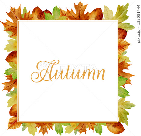 Watercolor autumn leaves frames with text space. Hand painted fall border for cards and invitations Watercolor autumn leaves frames with text space. Hand painted fall border for cards and invitations 132081444
