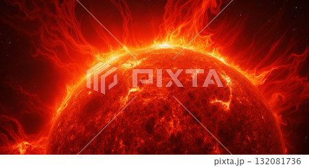 太陽のクローズアップのイメージ AI生成画像 太陽のクローズアップのイメージ AI生成画像 132081736