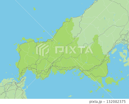 日本の山口県と隣接する都道府県を含む、緑色のシンプルなロードマップ 日本の山口県と隣接する都道府県を含む、緑色のシンプルなロードマップ 132082375