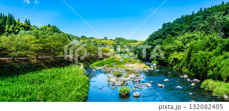 氷川 種山橋からの眺め パノラマ【熊本県八代市東陽町】 氷川 種山橋からの眺め パノラマ【熊本県八代市東陽町】 132082405