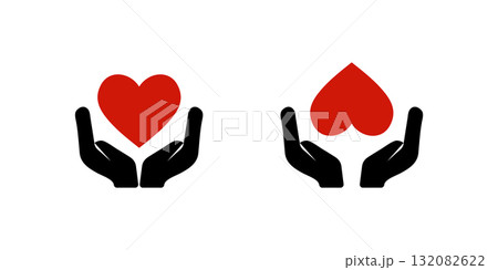 Hands Holding a Heart Icon, Representing Care and Affection. 132082622