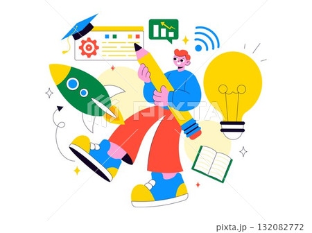 EdTech Startup Vector Illustration Featuring Opportunities in E-Learning, Modern Education Platform, and Online Learning Technology Innovation EdTech Startup Vector Illustration Featuring Opportunities in E-Learning, Modern Education Platform, and Online Learning Technology Innovation 132082772