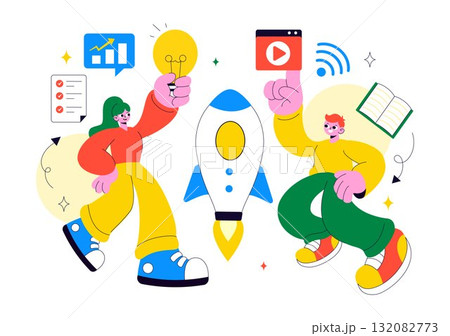 EdTech Startup Vector Illustration Featuring Opportunities in E-Learning, Modern Education Platform, and Online Learning Technology Innovation EdTech Startup Vector Illustration Featuring Opportunities in E-Learning, Modern Education Platform, and Online Learning Technology Innovation 132082773