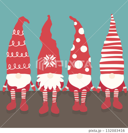 北欧の妖精トムテが大地に座っているクリスマス用ベクターイラスト 132083416