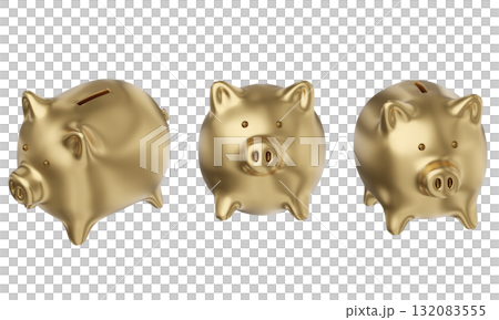 cartoon style gold piggy bank 3D graphic 132083555